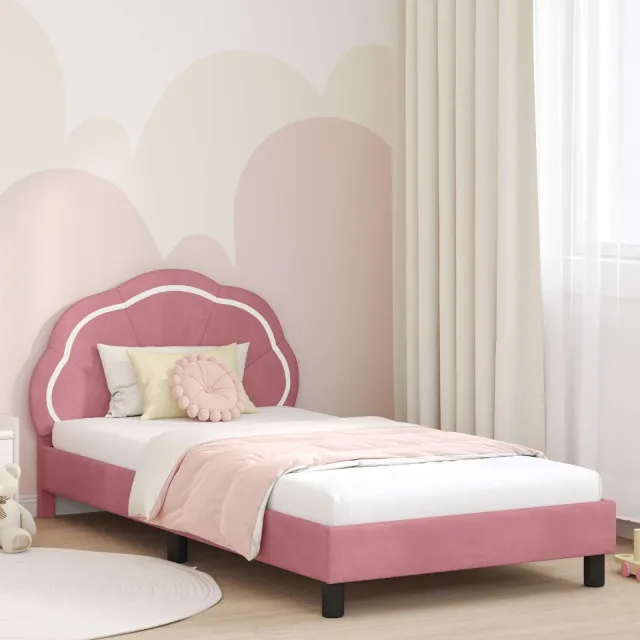 vidaXL Bedframe voor kinderen met hoofdbord Roze 90 x 190 cm Fluweel