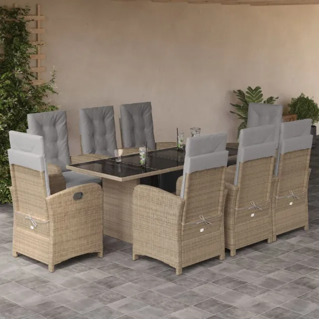 vidaXL 9-delige Tuinset met kussens poly rattan beige, foto 2