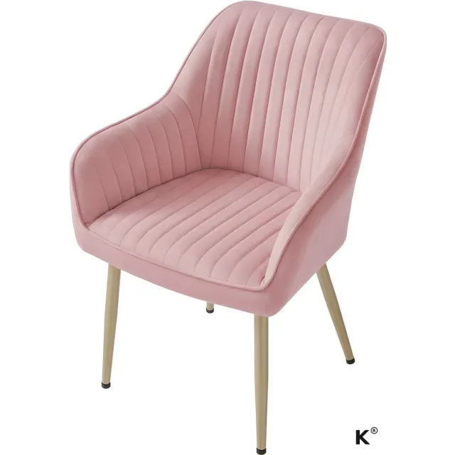 Klarven Eetkamerstoel Fluweel Roze - Met Armleuningen - Metalen Poten - Dining Chair - Draagvermogen tot 120 kg