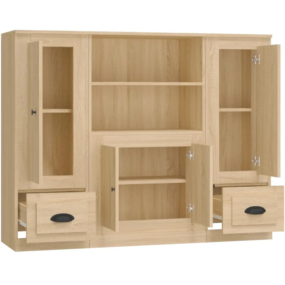 vidaXL Hoge kasten 3 st bewerkt hout sonoma eikenkleurig, foto 4