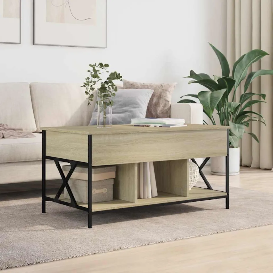 vidaXL Salontafel 100x55x50 cm bewerkt hout en metaal sonoma eiken, foto 3