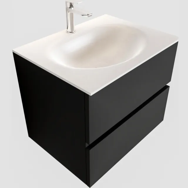 Boss & Wessing Badkamermeubel Solid Surface BWS Stockholm 60x45 cm Mat Zwart Urban (1 kraangat)