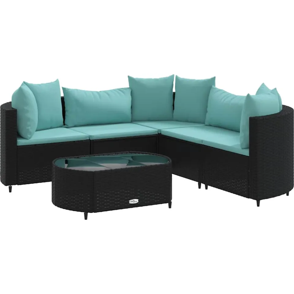 vidaXL 6-delige Loungeset met kussens poly rattan zwart, foto 3