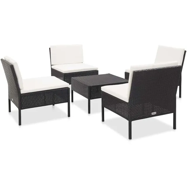 vidaXL 5-delige Loungeset met kussens poly rattan zwart