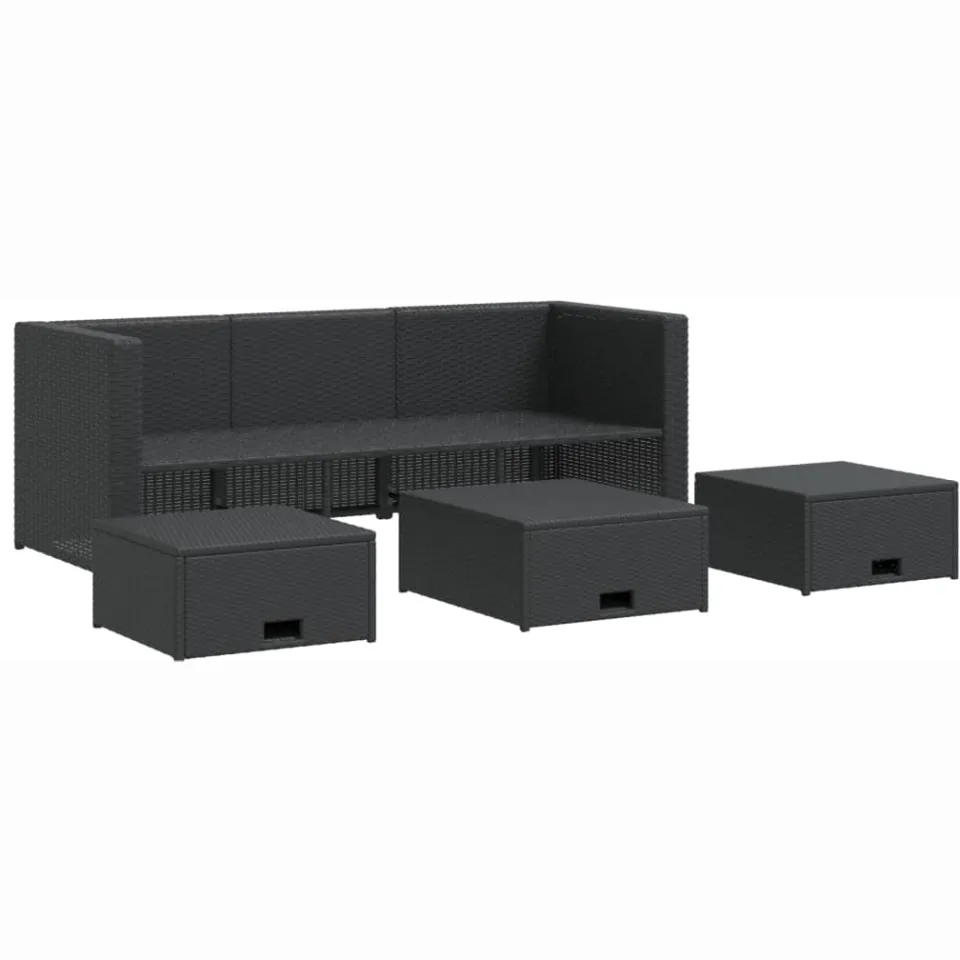 vidaXL 4-delige Loungeset met kussens poly rattan zwart, foto 4