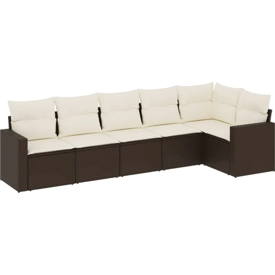 vidaXL 6-delige Loungeset met kussens poly rattan bruin