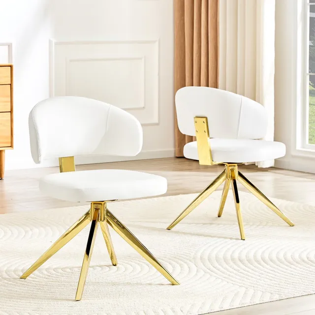 REDOM Eetkamerstoelen set van 2 - 360° draaibaar - Gebogen rugleuning - Gewatteerde kunstleren zitting - Scandinavische stijl - Wit - 45 x 50,5 x 77 cm