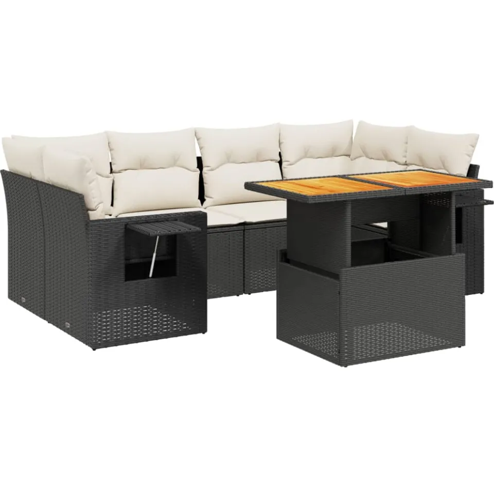 vidaXL 7-delige Loungeset met kussens poly rattan zwart
