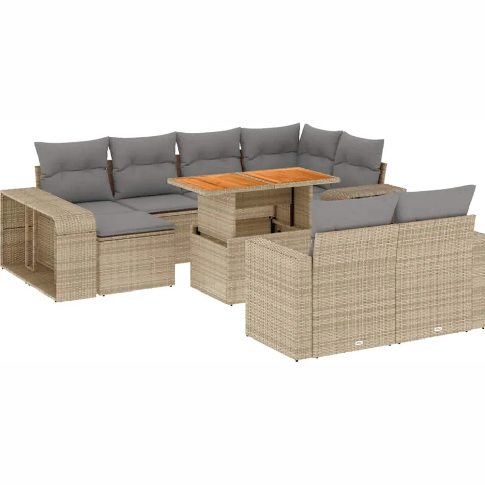 vidaXL 11-delige Tuinset met kussens poly rattan beige
