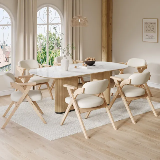 Zubaliya 6 Klapstoelen Massief Hout Met Leinen Zitting - Inklapbare Eetkamerstoelen Stapelbaar Beige