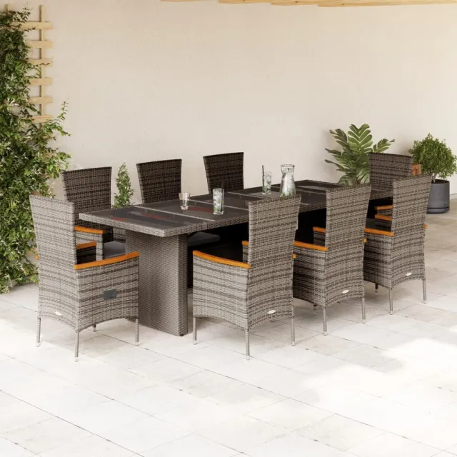 vidaXL 9-delige Tuinset met kussens poly rattan grijs, foto 2