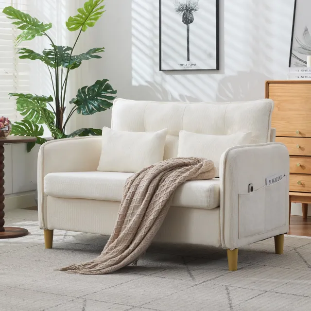 CHICFURN 2-zitsbank - Zijvakken - Met armleuningen - Beige