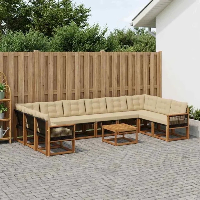 vidaXL Buiten bankenset 11 st 10-zits Natuurlijk en Beige