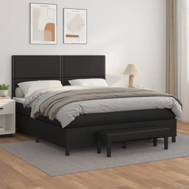 vidaXL Boxspring met matras kunstleer zwart 180x200 cm