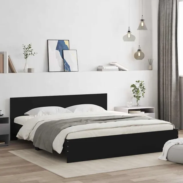 vidaXL Bedframe met hoofdeinde zwart 200x200 cm
