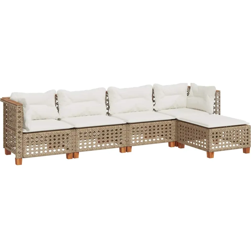 vidaXL 5-delige Loungeset met kussens poly rattan beige, foto 3