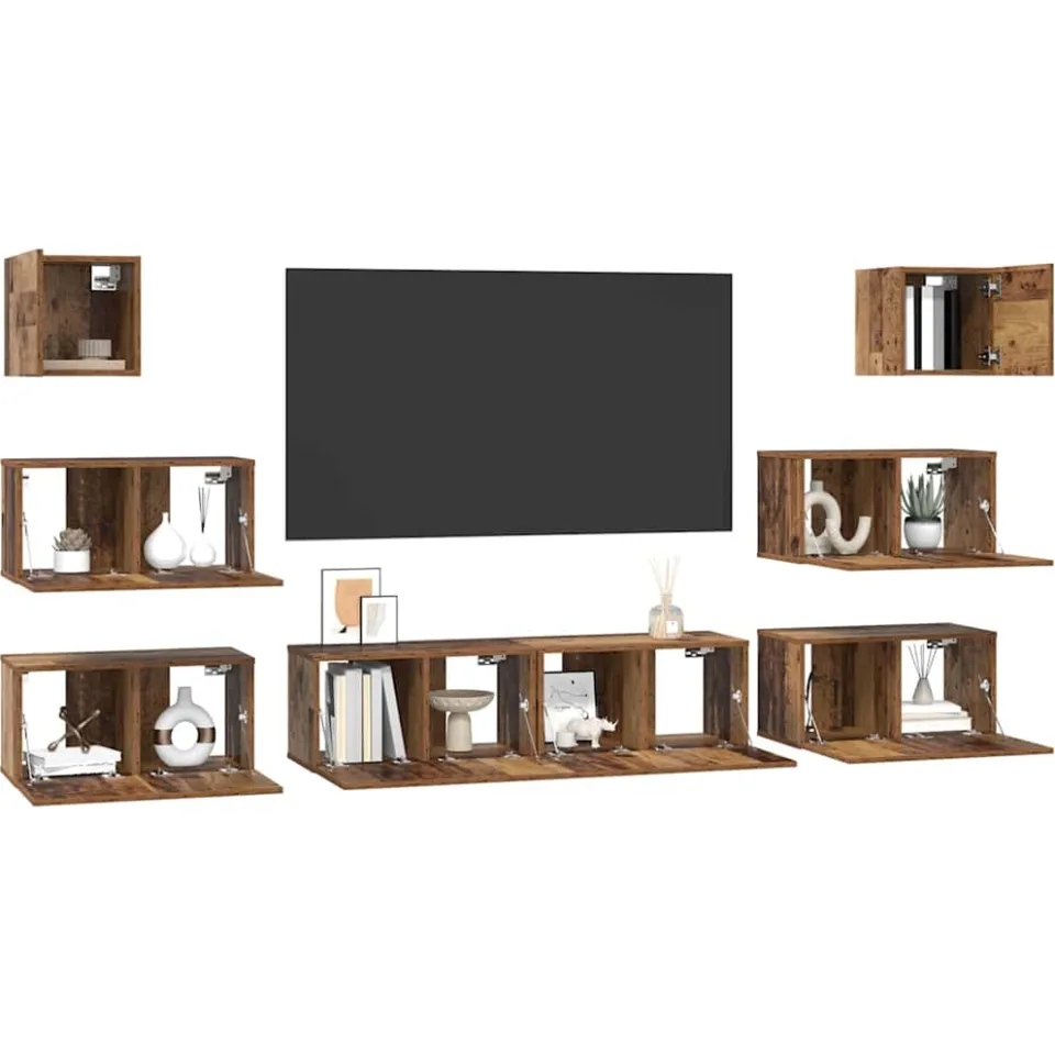 vidaXL Tv-meubelset 8 st 60 x 30 x 30 cm Oud Hout Bruin