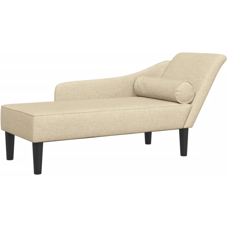 vidaXL Chaise longue met kussens stof crèmekleurig, foto 3