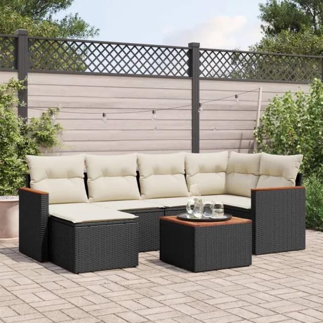 vidaXL 7-delige Loungeset met kussens poly rattan zwart, foto 2