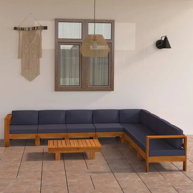 vidaXL 9-delige Loungeset met donkergrijze kussens acaciahout grijs, foto 2