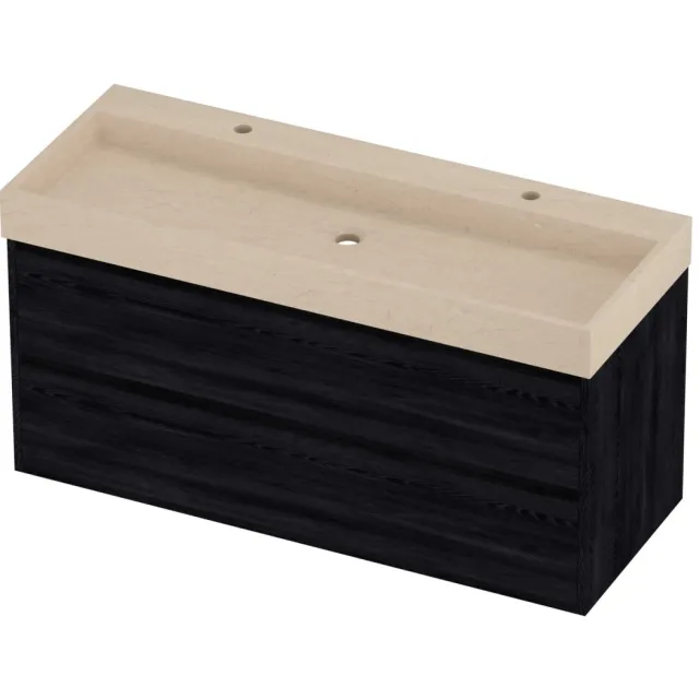 Proline Evoli Badmeubelset Hardsteen Loft 2 Kraangaten Greeploos 120x46x62 cm Sand Stone Black Oak