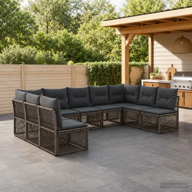 vidaXL Tuinbankenset 9 st 9-zits Grijs poly rattan, foto 2