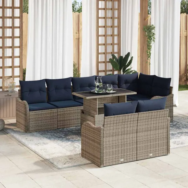 vidaXL Tuin Sofa Set 9 st Grijs Poly riet, foto 2