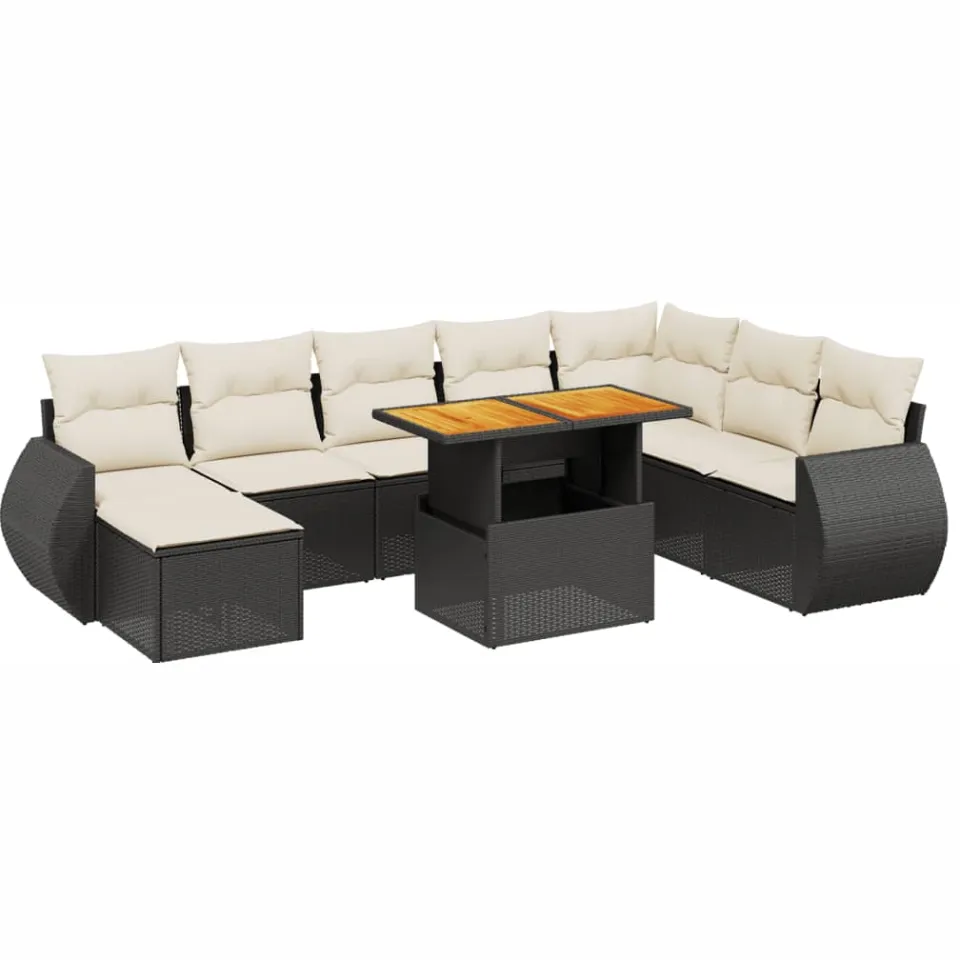 vidaXL 9-delige Loungeset met kussens poly rattan zwart