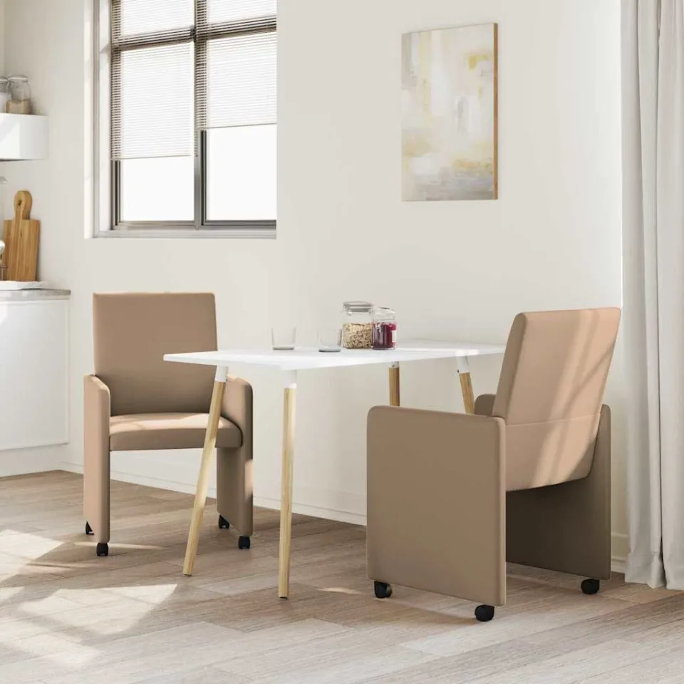 vidaXL Eetkamerstoelen met Wieltjes 2 st Kunstleer Cappuccino bruin, foto 3