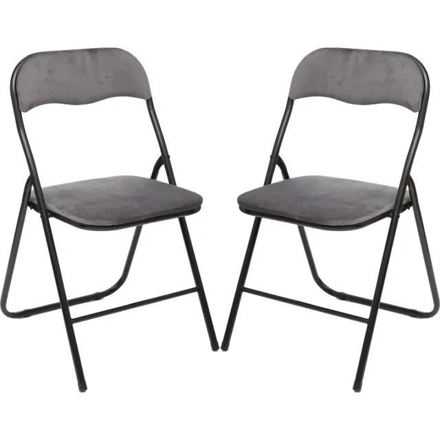 5Five® 5Five Klapstoel met fluweel zitting - 4x - grijs - metaal - inklapbaar