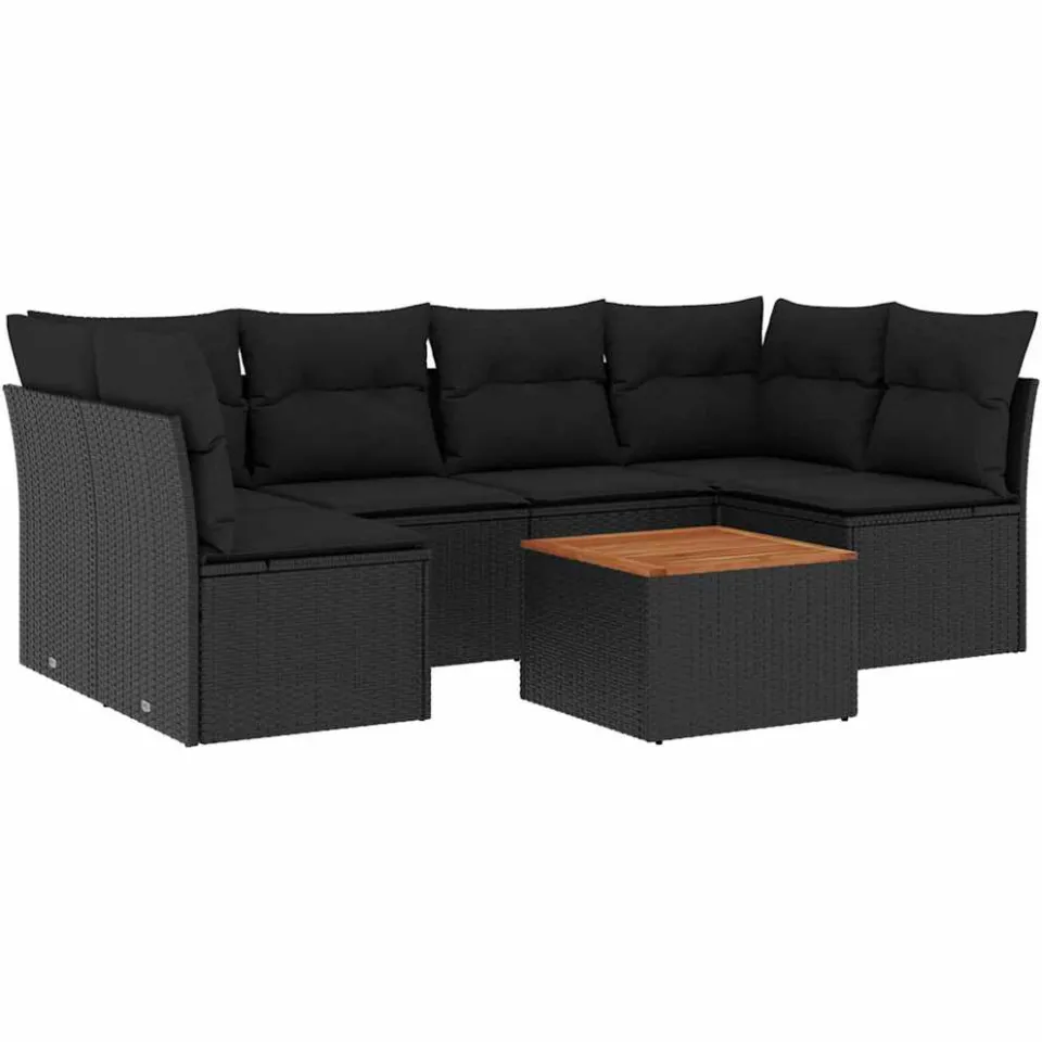 vidaXL 7-delige Loungeset met kussens poly rattan zwart