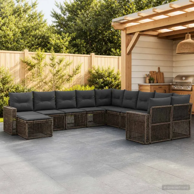 vidaXL Tuinbankenset 11 st 11-zits Grijs en Donkergrijs poly rattan