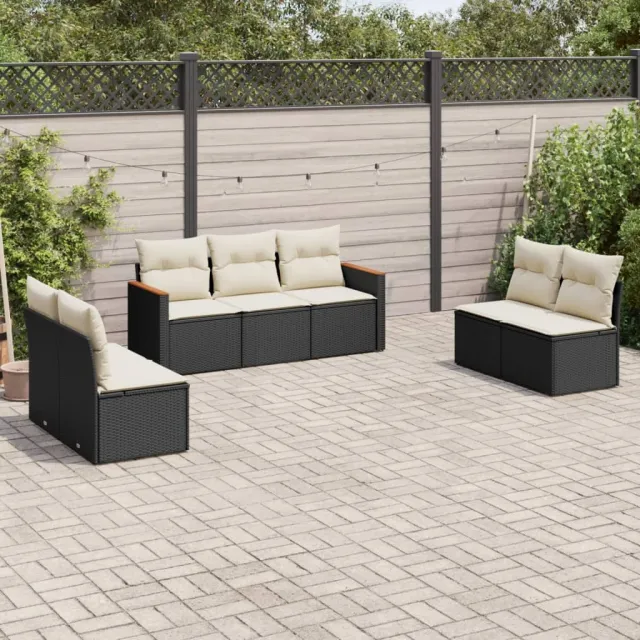 vidaXL 7-delige Loungeset met kussens poly rattan zwart, foto 2