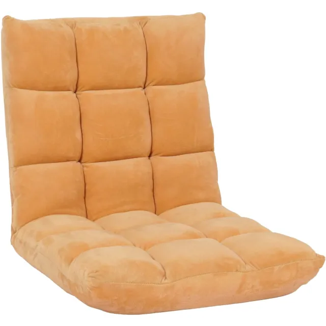 Vloer fauteuil MCW-N43, relax vloer kussen opklapbare fauteuil 6 ligstanden, stevig frame fluweel ~ lichtbruin