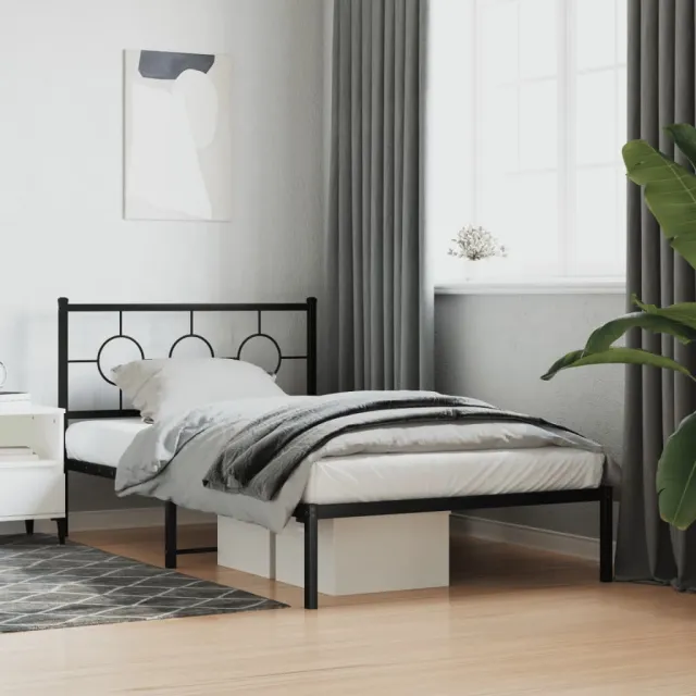 vidaXL Bedframe met hoofdbord metaal zwart 107x203 cm