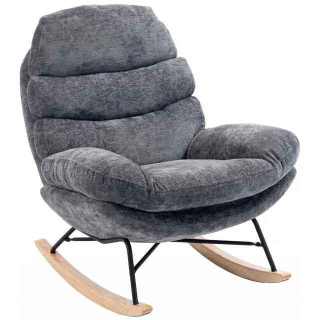 Homcom Rocking Chair-Polyester, Schaumstoff-80 x 103 x 91 cm-Dunkelgrau Donkergrijs