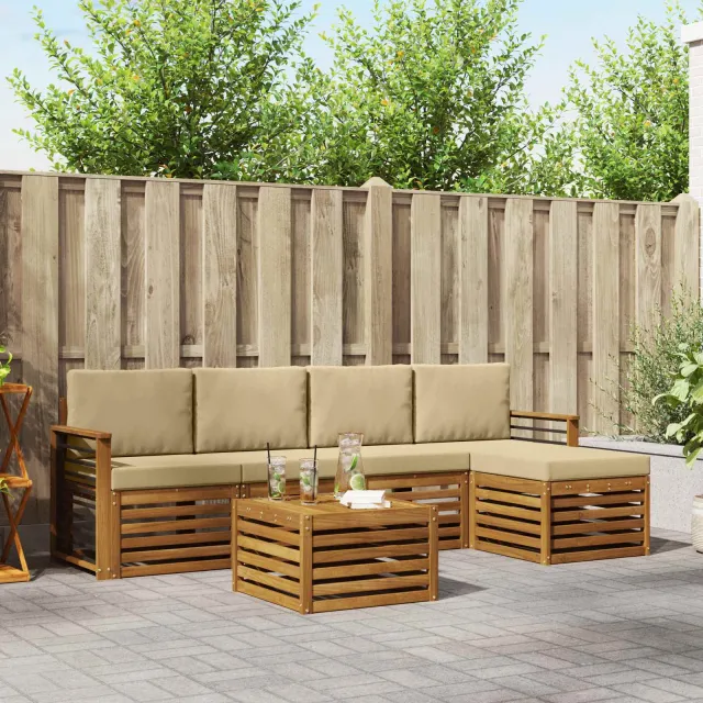 vidaXL Buiten bankenset 6 st 5-zits Natuurlijk en Beige