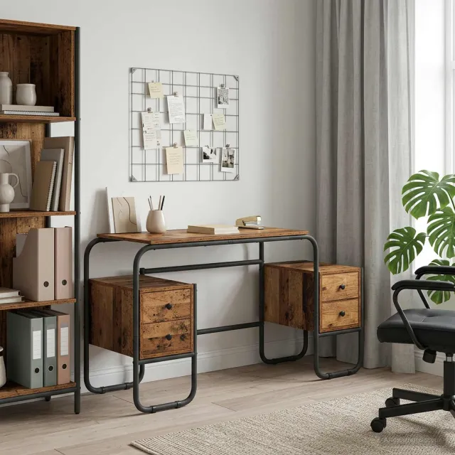 vidaXL Bureau met opbergruimte Oud hout 145 x 50 x 75 cm bruin, foto 2