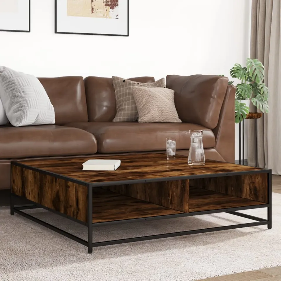 vidaXL Salontafel 100x100x30 cm bewerkt hout en metaal gerookt eiken, foto 3
