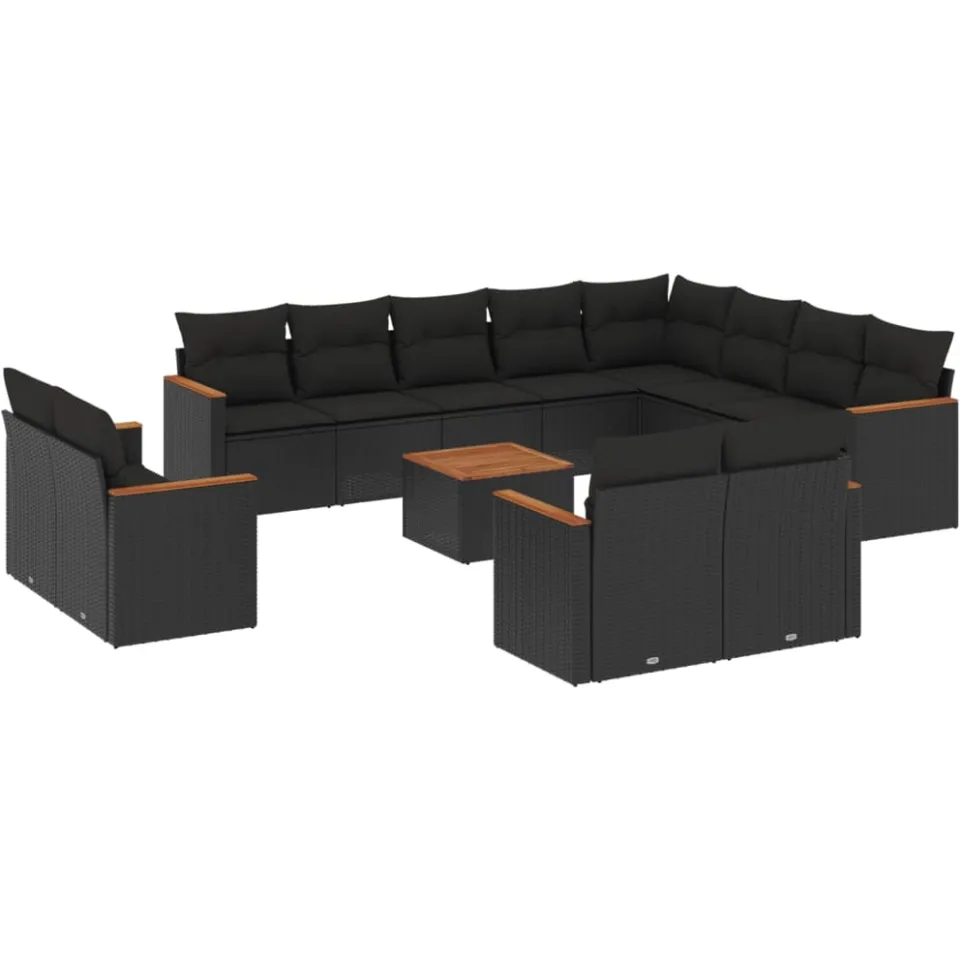 vidaXL 13-delige Loungeset met kussens poly rattan zwart, foto 3