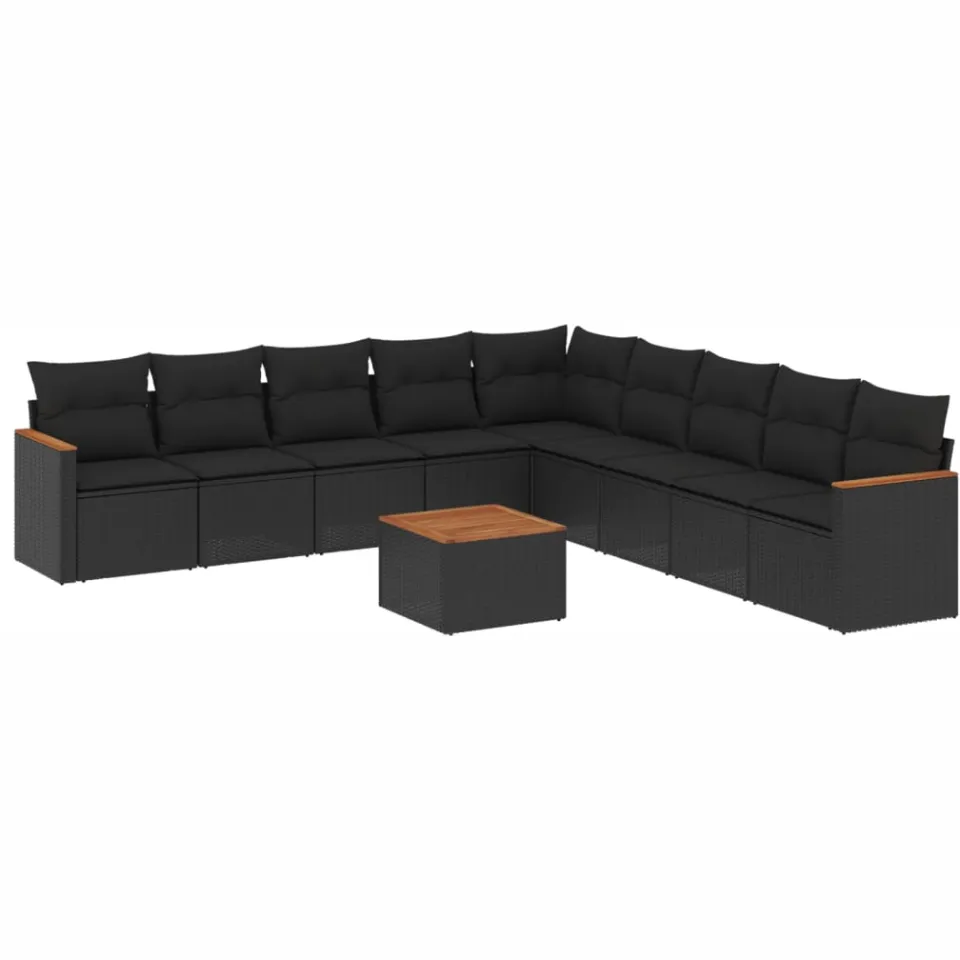 vidaXL 10-delige Loungeset met kussens poly rattan zwart, foto 3