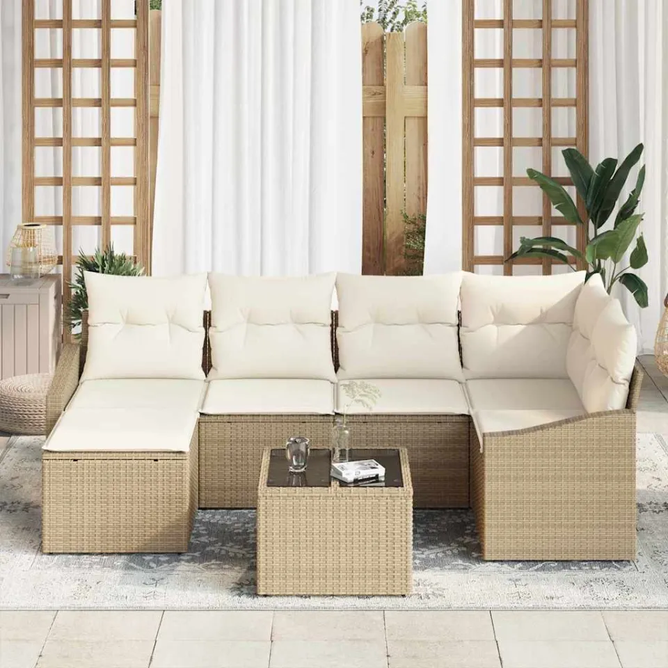 vidaXL Tuin Eetset 7 st Beige en Crème, foto 3