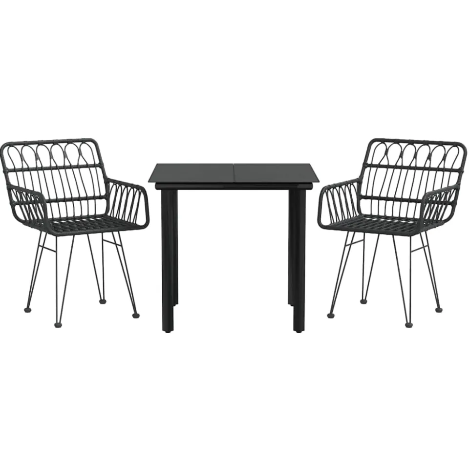 vidaXL 3-delige Tuinset poly rattan zwart
