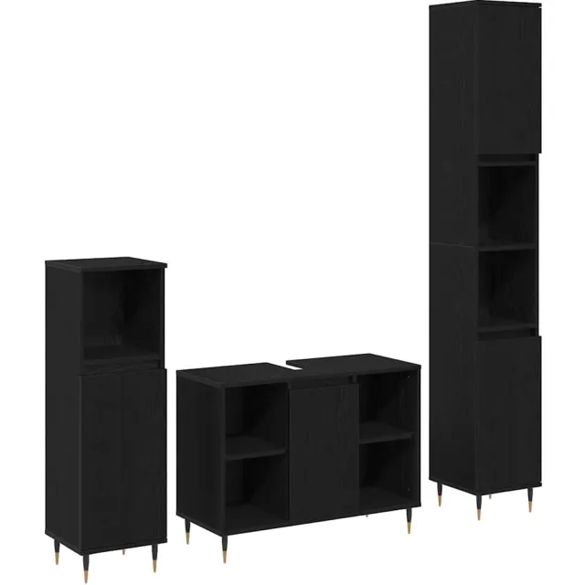 vidaXL Badkamermeubelset 3 st Zwart Eiken 30 x 30 x 180 cm