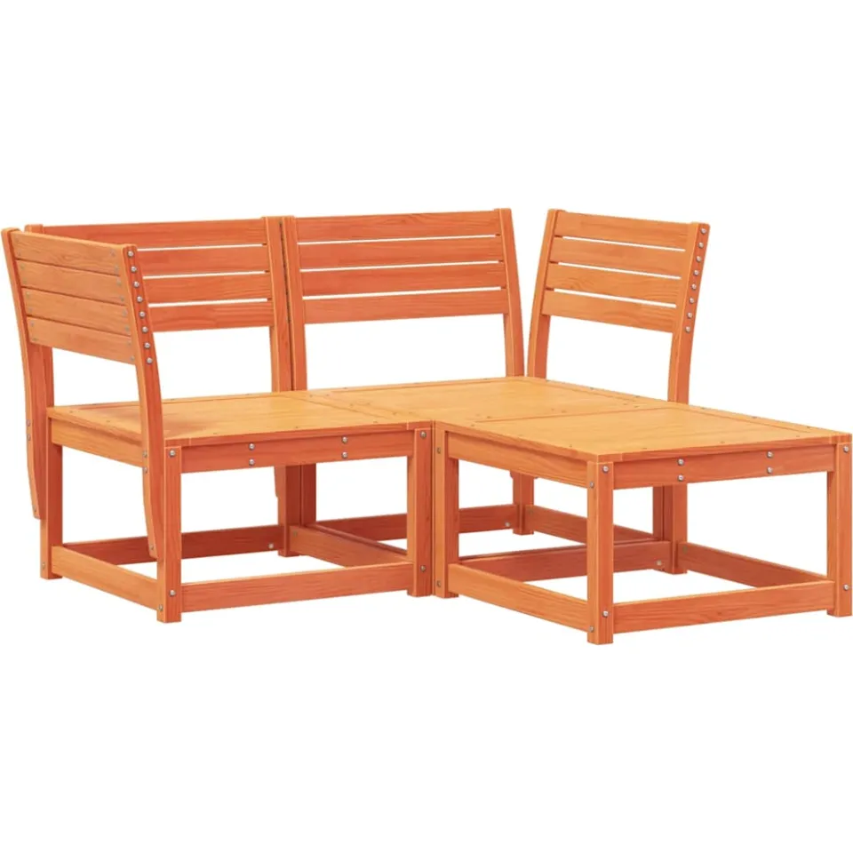 vidaXL 3-delige Loungeset massief grenenhout wasbruin