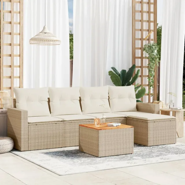 vidaXL 6-delige Loungeset met kussens poly rattan beige, foto 2