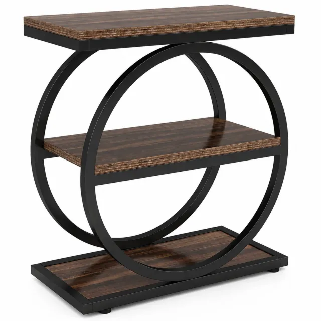 Sello! bijzettafel – 3 opbergniveaus – ruimtebesparend– industriële uitstraling – speelse vormen – L60 x B30 x H65 – metalen frame Zwart