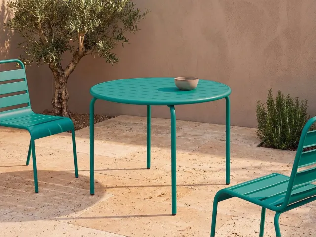 Vente-unique Ronde tuintafel Ø 110 cm in metaal - Eendenblauw - MIRMANDE van MYLIA Groenblauw