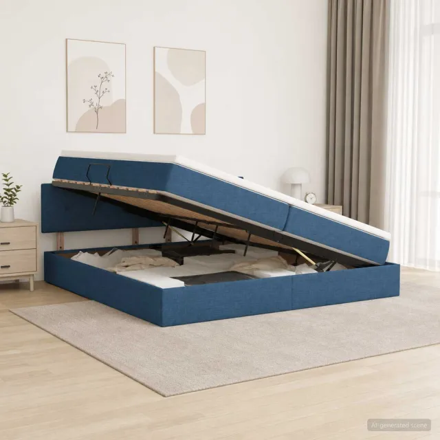vidaXL LED Opslagbed met Matras Blauw 200 x 200 cm Stof