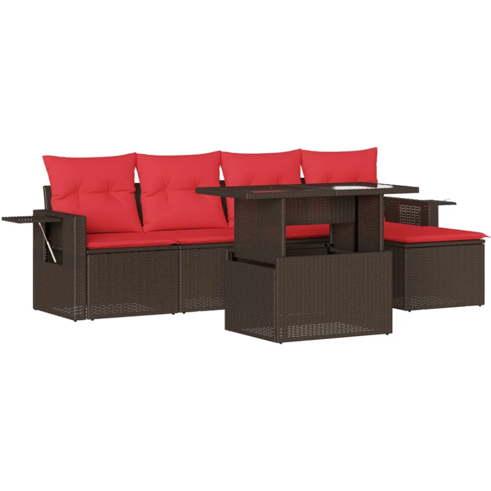 vidaXL 6-delige tuinbankset met kussens, bruin polyrotan, foto 3